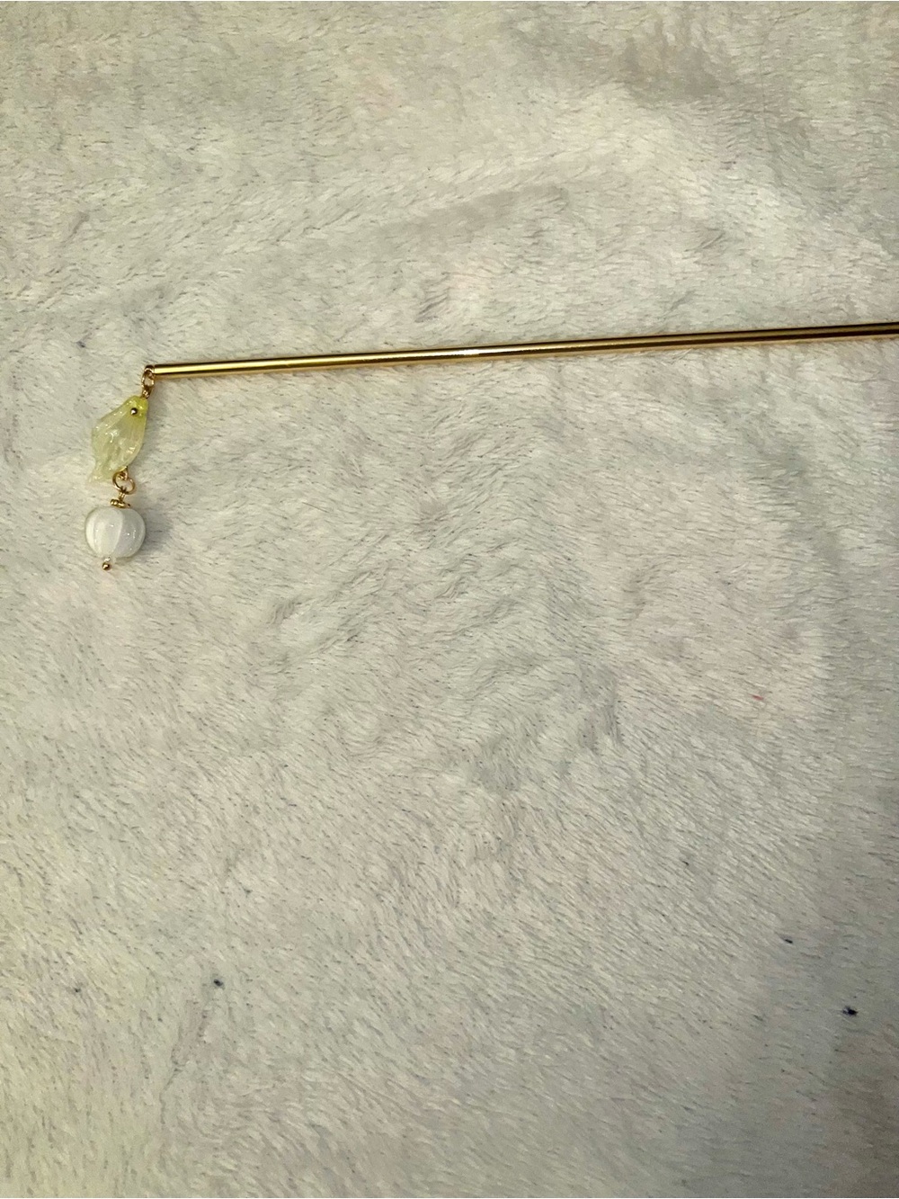Gold Hair Stick with Pale Yellow and White Bead Accents